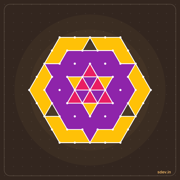Pulli Rangoli, 9 - 5 interlaced dots, No. 93: finished kolam design