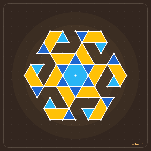Pulli Rangoli, 9 - 5 interlaced dots, No. 97: finished kolam design