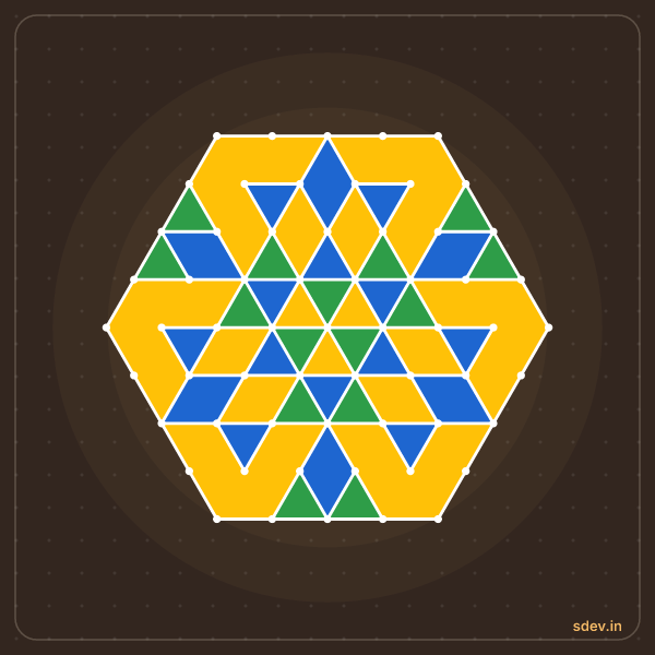 Pulli Rangoli, 9 - 5 interlaced dots, No. 106: finished kolam design