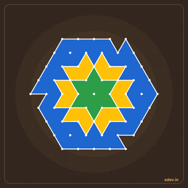 Pulli Rangoli, 9 - 5 interlaced dots, No. 111: finished kolam design
