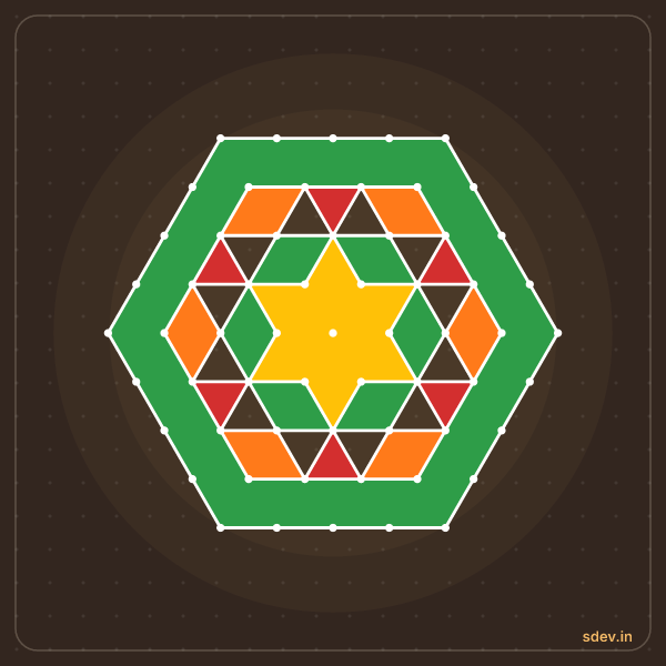 Pulli Rangoli, 9 - 5 interlaced dots, No. 132: finished kolam design