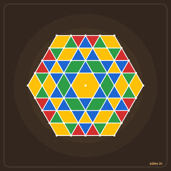 Pulli Rangoli, 9 - 5 interlaced dots, No. 155: finished kolam design