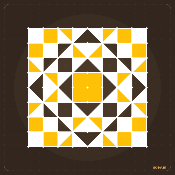 Pulli Rangoli, 9 - 9 straight dots, No. 38: finished kolam design