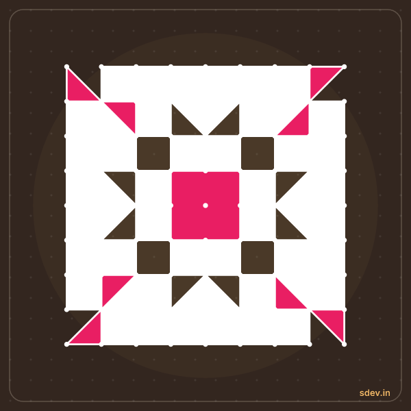 Pulli Rangoli, 9 - 9 straight dots, No. 42: finished kolam design