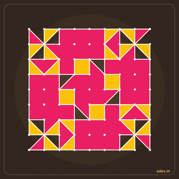 Pulli Rangoli, 9 - 9 straight dots, No. 54: finished kolam design
