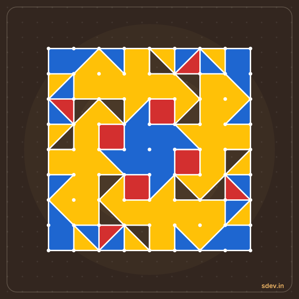 Pulli Rangoli, 9 - 9 straight dots, No. 114: finished kolam design
