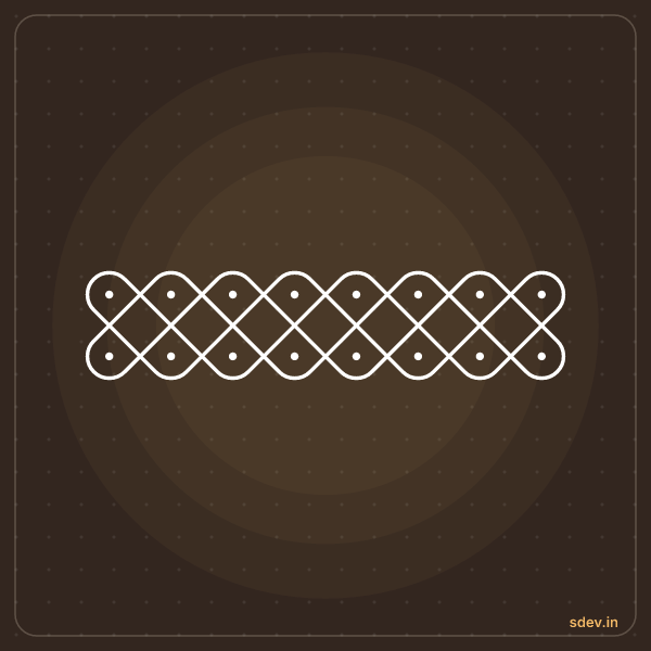 Sikku Border Kolam, 8 dots, 2 rows, straight dots, No. 1: finished kolam design