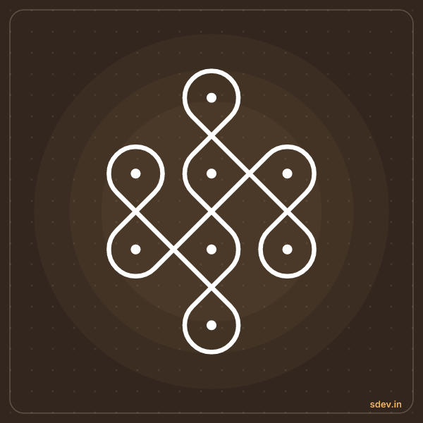 Sikku Kolam, 1-3-3-1 straight dots, No. 4: finished kolam design
