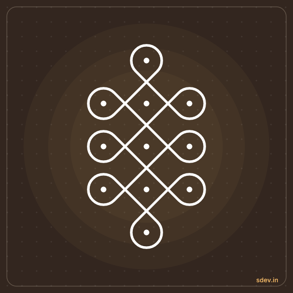 Sikku Kolam, 1-3-3-3-1 straight dots, No. 1: finished kolam design