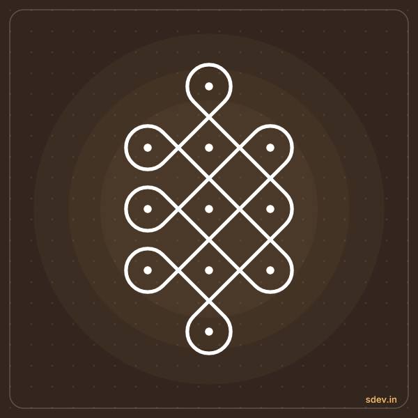Sikku Kolam, 1-3-3-3-1 straight dots, No. 22: finished kolam design