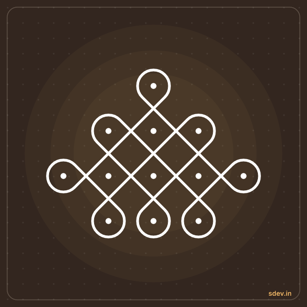 Sikku Kolam, 1-3-5-3 straight dots, No. 1: finished kolam design