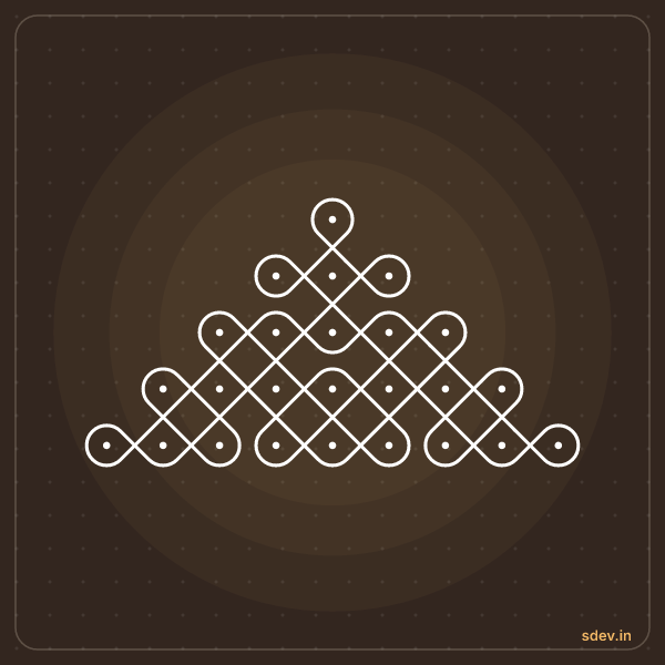 Sikku Kolam, 1-3-5-7-9 straight dots, No. 24: finished kolam design