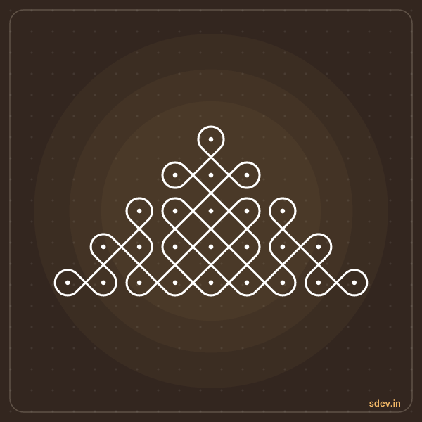 Sikku Kolam, 1-3-5-7-9 straight dots, No. 27: finished kolam design