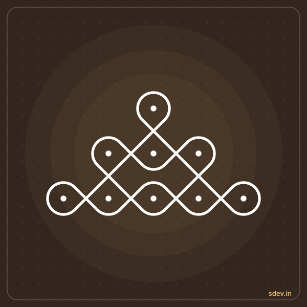 Sikku Kolam, 1-3-5 straight dots, No. 5: finished kolam design