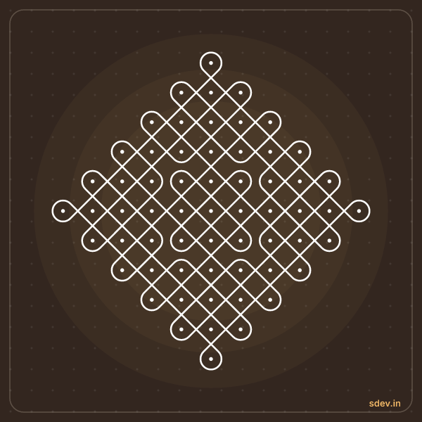 Sikku Kolam, 11 - 1 straight dots, No. 1: finished kolam design