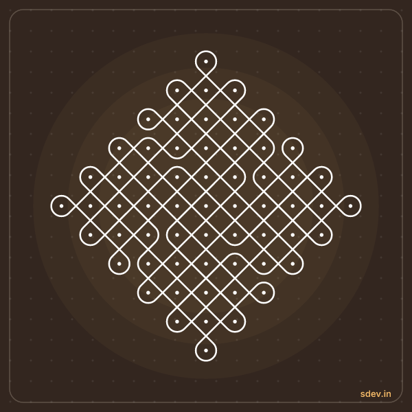 Sikku Kolam, 11 - 1 straight dots, No. 6: finished kolam design