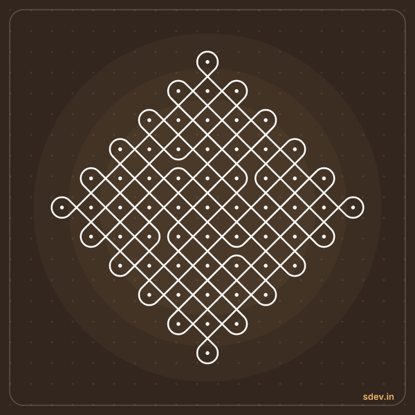 Sikku Kolam, 11 - 1 straight dots, No. 20: finished kolam design