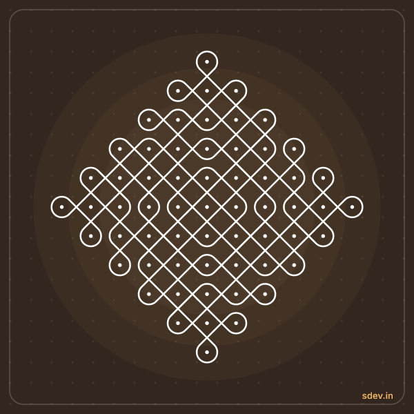 Sikku Kolam, 11 - 1 straight dots, No. 21: finished kolam design