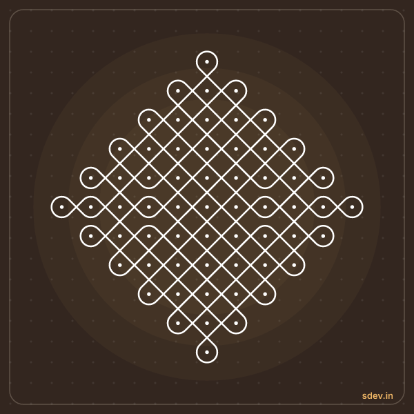 Sikku Kolam, 11 - 1 straight dots, No. 25: finished kolam design