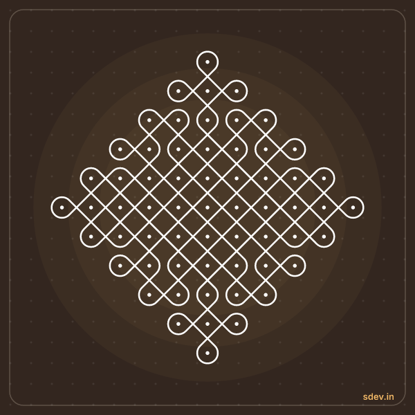 Sikku Kolam, 11 - 1 straight dots, No. 41: finished kolam design