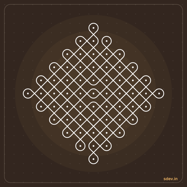Sikku Kolam, 11 - 1 straight dots, No. 63: finished kolam design