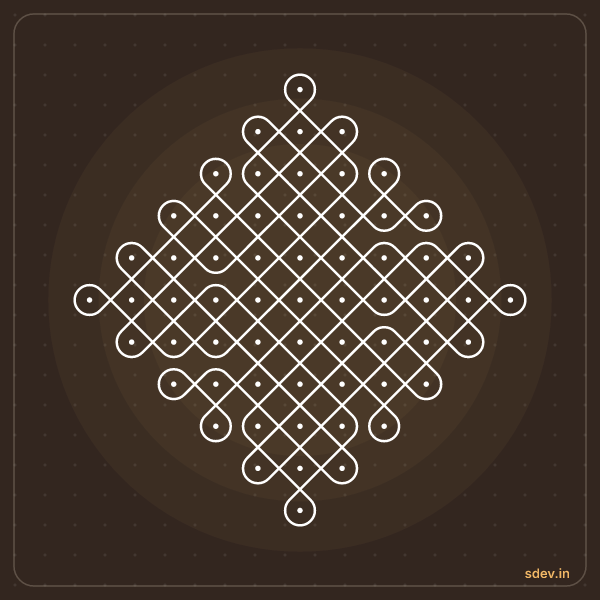 Sikku Kolam, 11 - 1 straight dots, No. 64: finished kolam design