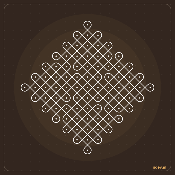 Sikku Kolam, 13 - 1 straight dots, No. 1: finished kolam design