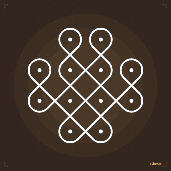 Sikku Kolam, 2-4-4-2 straight dots, No. 11: finished kolam design