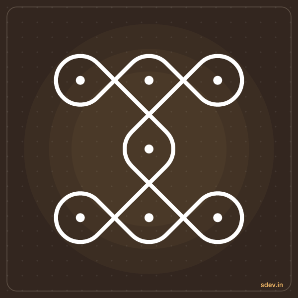 Sikku Kolam, 3-1-3 straight dots, No. 1: finished kolam design