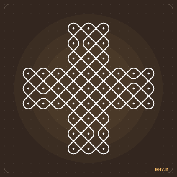 Sikku Kolam, 3-3-3-9-9-9-3-3-3 straight dots, No. 30: finished kolam design