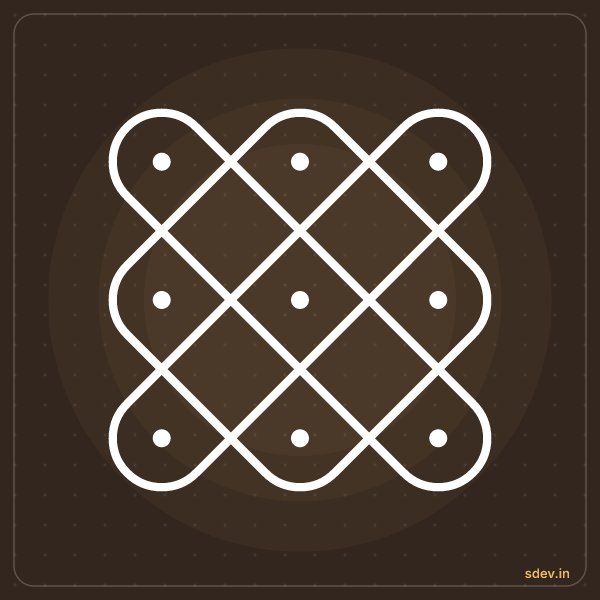Sikku Kolam, 3 - 3 straight dots, No. 1: finished kolam design