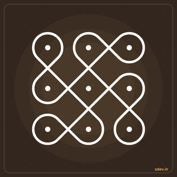 Sikku Kolam, 3 - 3 straight dots, No. 2: finished kolam design