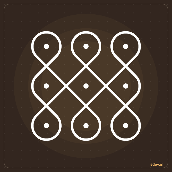 Sikku Kolam, 3 - 3 straight dots, No. 3: finished kolam design