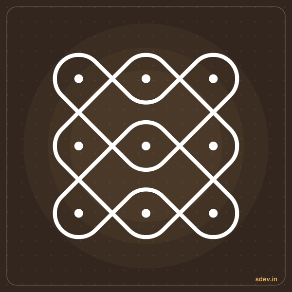 Sikku Kolam, 3 - 3 straight dots, No. 4: finished kolam design