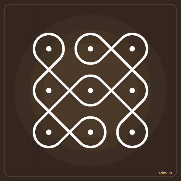 Sikku Kolam, 3 - 3 straight dots, No. 5: finished kolam design