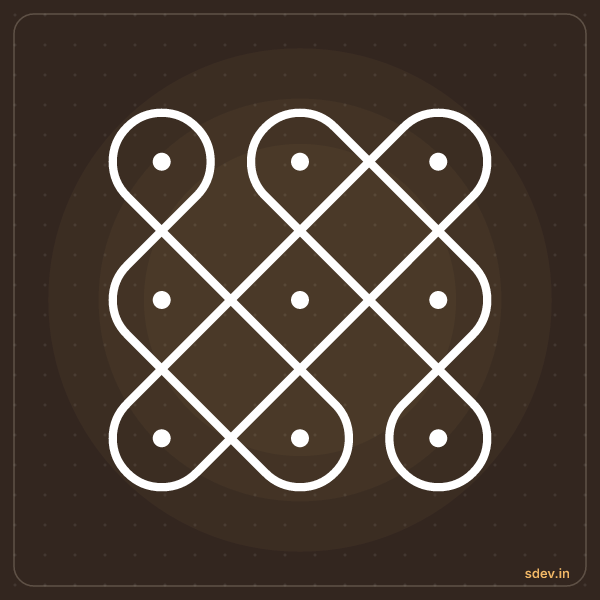 Sikku Kolam, 3 - 3 straight dots, No. 7: finished kolam design