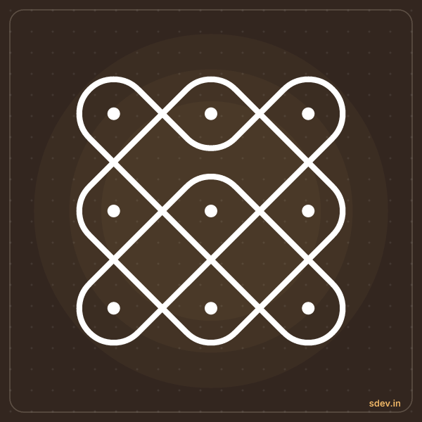 Sikku Kolam, 3 - 3 straight dots, No. 13: finished kolam design