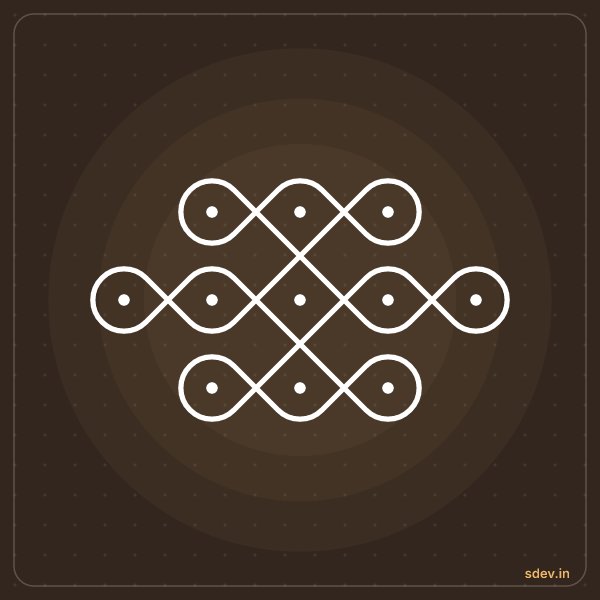 Sikku Kolam, 3-5-3 straight dots, No. 1: finished kolam design