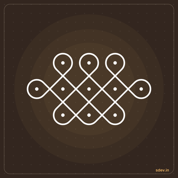 Sikku Kolam, 3-5-3 straight dots, No. 13: finished kolam design