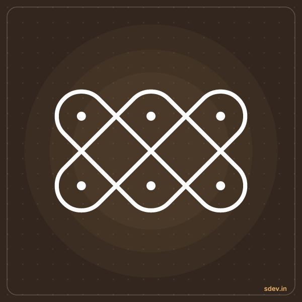 Sikku Kolam, 3 dots, 2 rows, straight dots, No. 1: finished kolam design