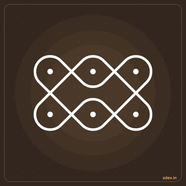 Sikku Kolam, 3 dots, 2 rows, straight dots, No. 3: finished kolam design