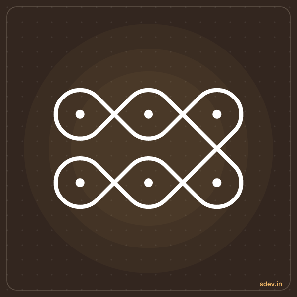 Sikku Kolam, 3 dots, 2 rows, straight dots, No. 6: finished kolam design