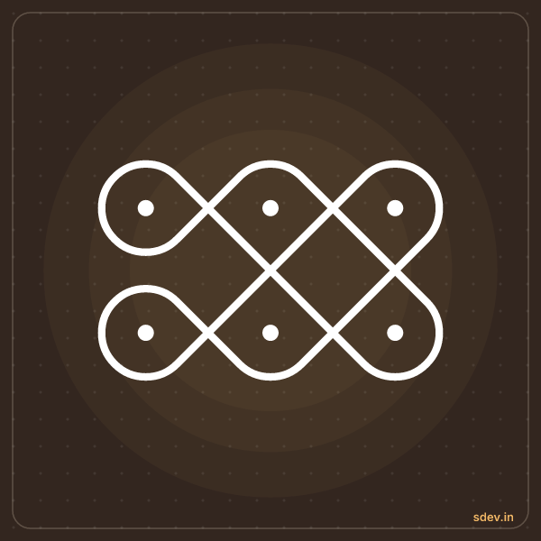 Sikku Kolam, 3 dots, 2 rows, straight dots, No. 7: finished kolam design