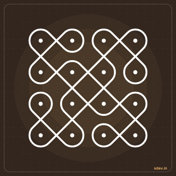 Sikku Kolam, 4 - 4 straight dots, No. 2: finished kolam design