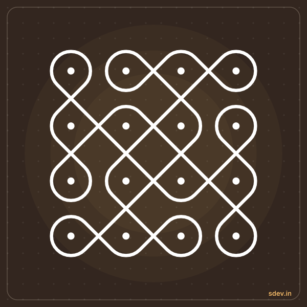 Sikku Kolam, 4 - 4 straight dots, No. 4: finished kolam design