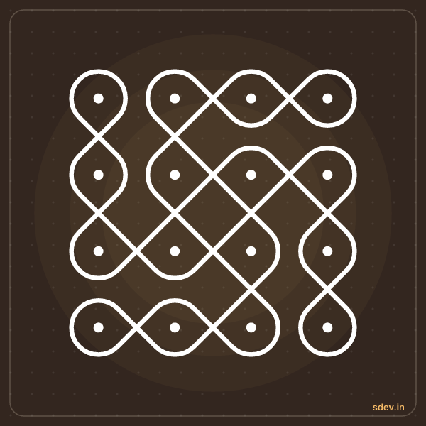 Sikku Kolam, 4 - 4 straight dots, No. 5: finished kolam design