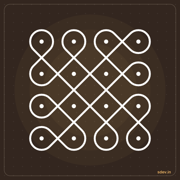 Sikku Kolam, 4 - 4 straight dots, No. 6: finished kolam design