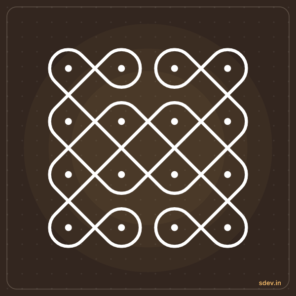 Sikku Kolam, 4 - 4 straight dots, No. 8: finished kolam design