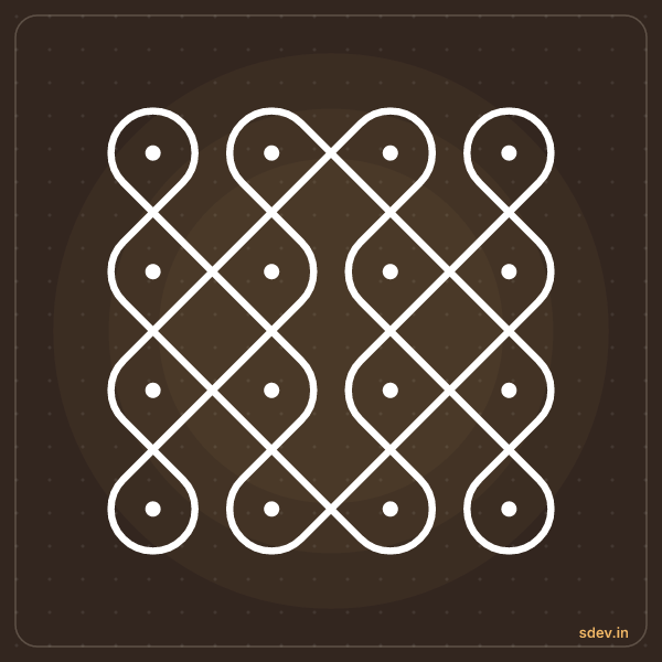 Sikku Kolam, 4 - 4 straight dots, No. 9: finished kolam design
