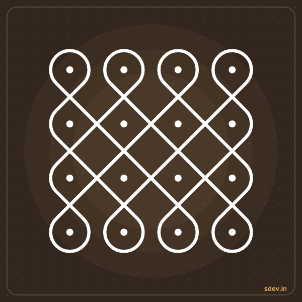 Sikku Kolam, 4 - 4 straight dots, No. 10: finished kolam design